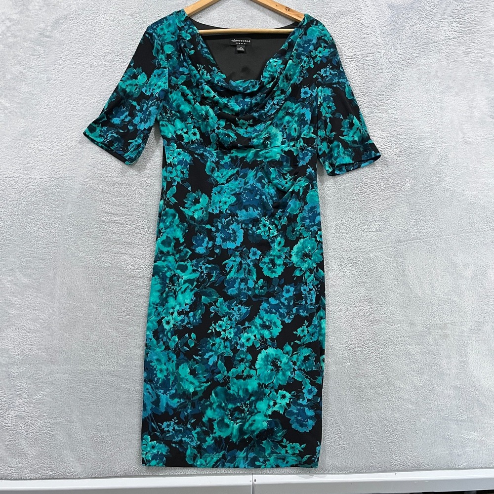 Connected Apparel Dress Womens 14 Drawl Cowl Neck Floral Midi Lined Whimsigoth